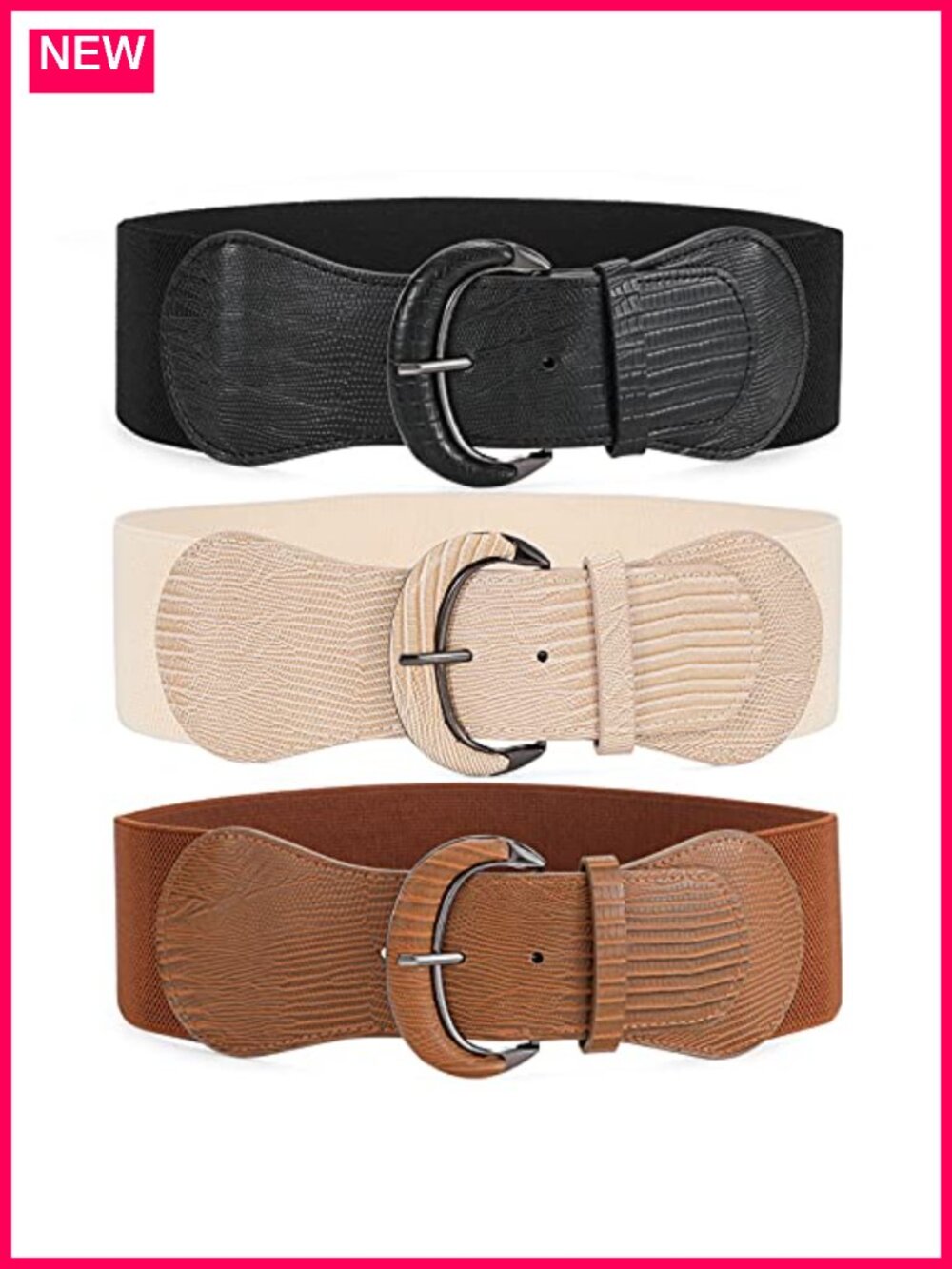 Wide Elastic Waist Belt Stretchy Vintage Faux Leather Hook Buckle